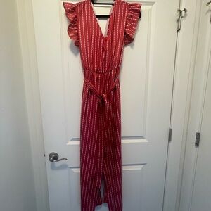 Red and white striped jumpsuit size L- SHEIN